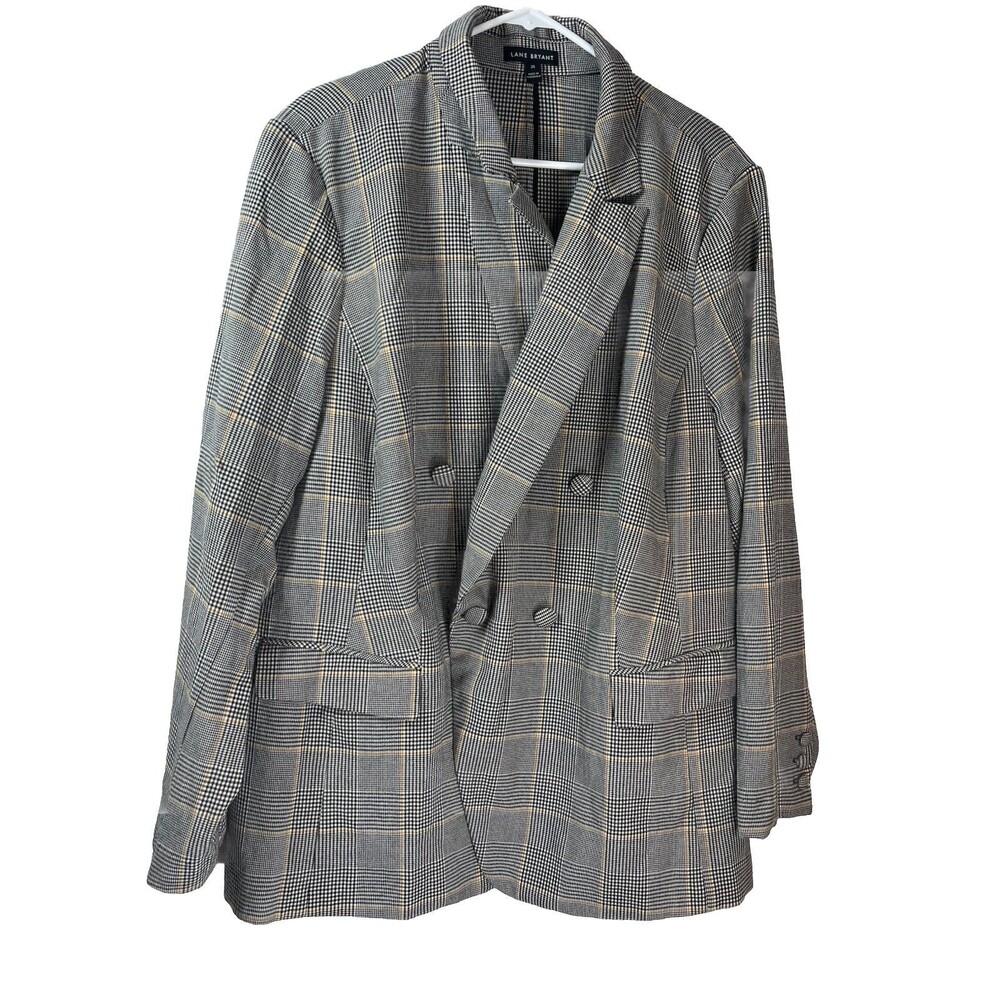 Lane Bryant Wms Beige Black White Houndstooth Double Breasted Blazer Size 26